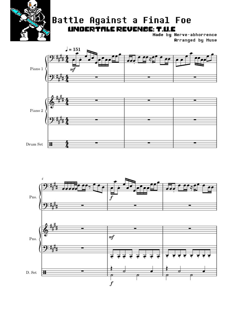 Battle Against a Final Foe Sheet Music for Piano, Drum group (Mixed ...