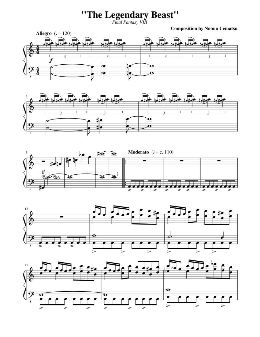 legendary beast final fantasy 8 Sheet Music for Piano (Solo