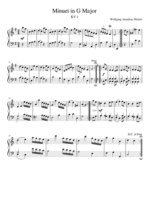 Minuet in G Major KV.1 - Wolfgang Amadeus Mozart
