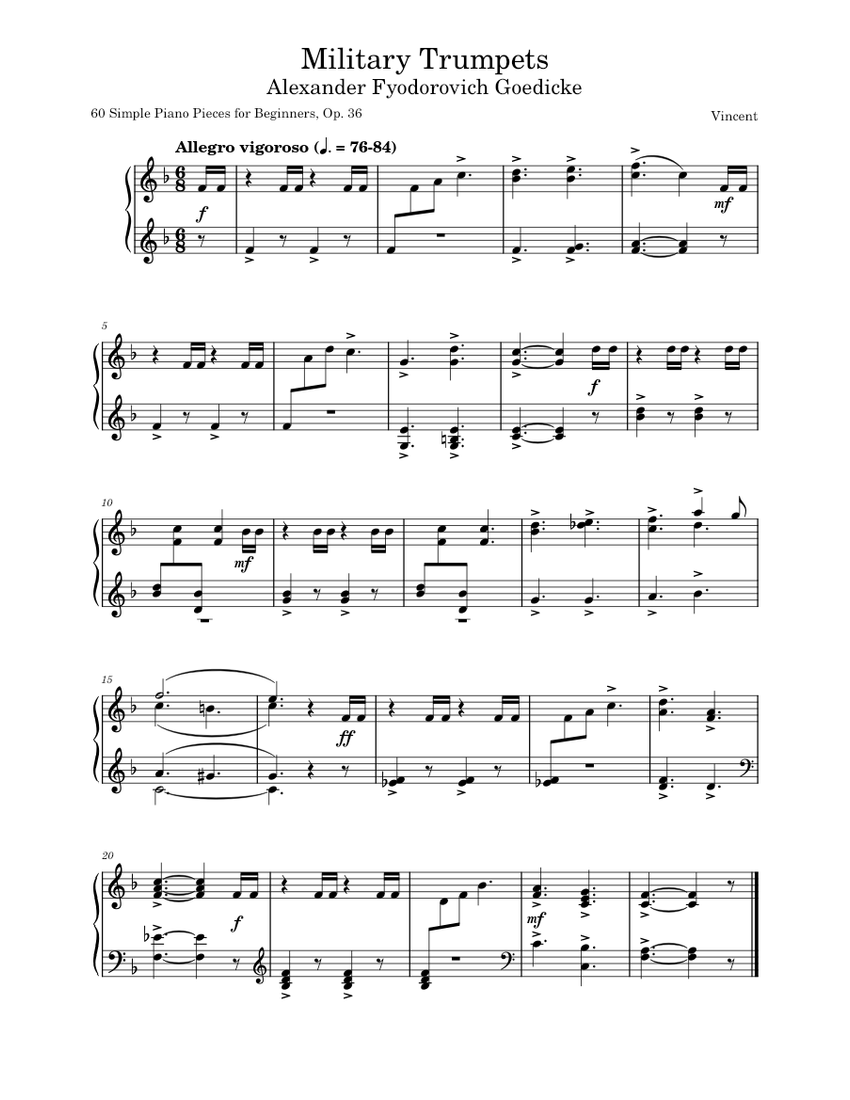 Alexander Goedicke Military Trumpets piano tutorial