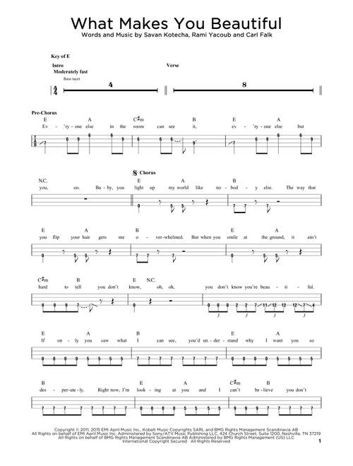 What Makes You Beautiful - One Direction (Easy Bass Tab)