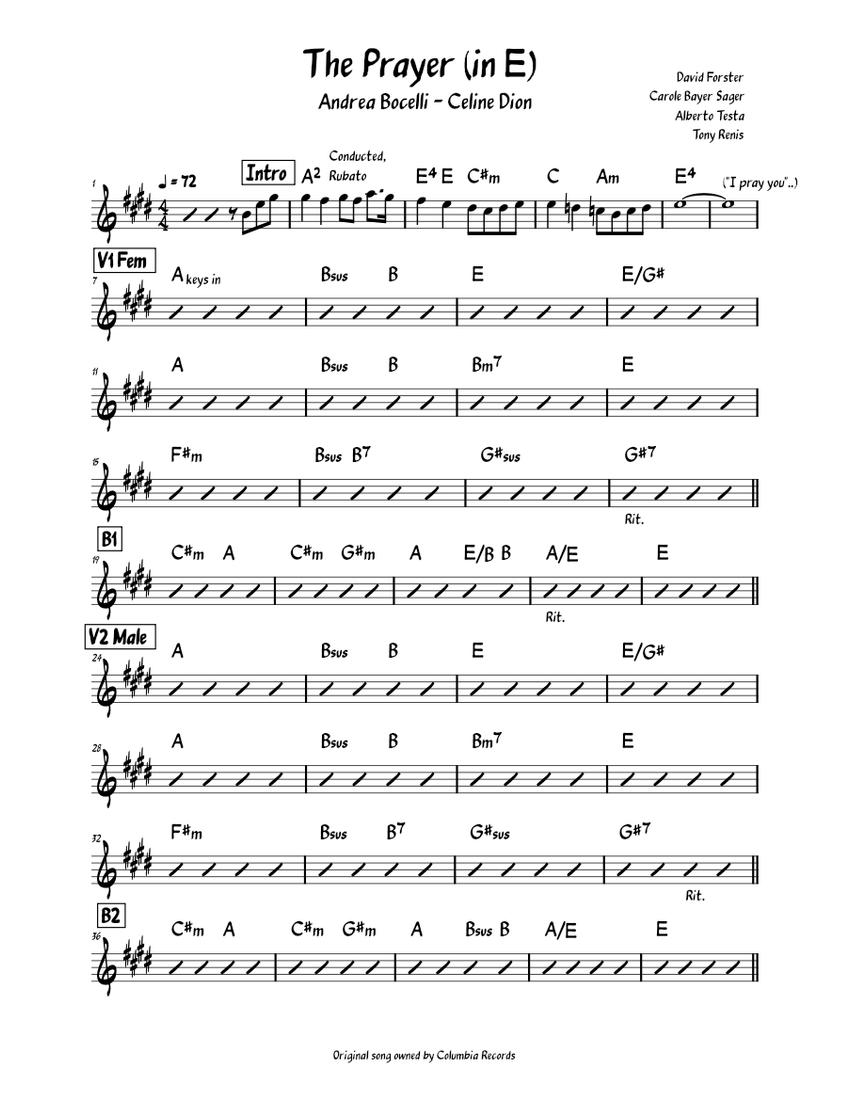 The Prayer – Celine Dion & Andrea Bocelli - Band Sheet Sheet Music with ...