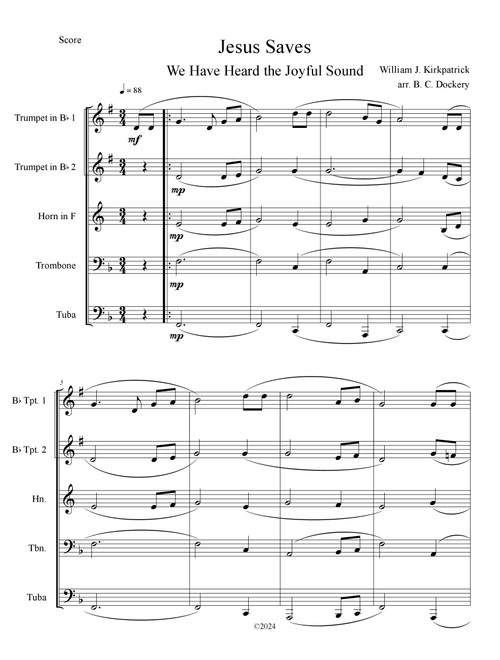 Jesus Saves (Brass Quintet) (Arr. B. C. Dockery) - William J Kirkpatrick (Brass Ensemble)