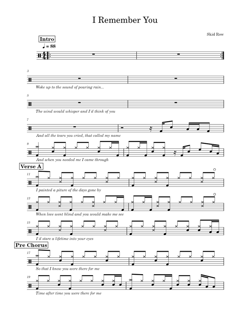 I Remember You – Skid Row I Remember You Sheet Music for