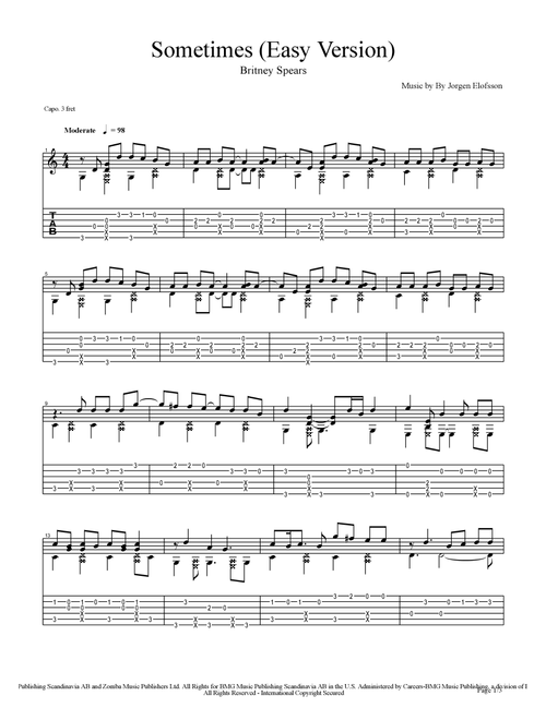 Sometimes (Arr. Ojiisan) - Britney Spears (Guitar Tab)