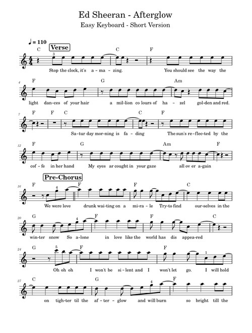 Ed Sheeran - Afterglow - Keyboard short version