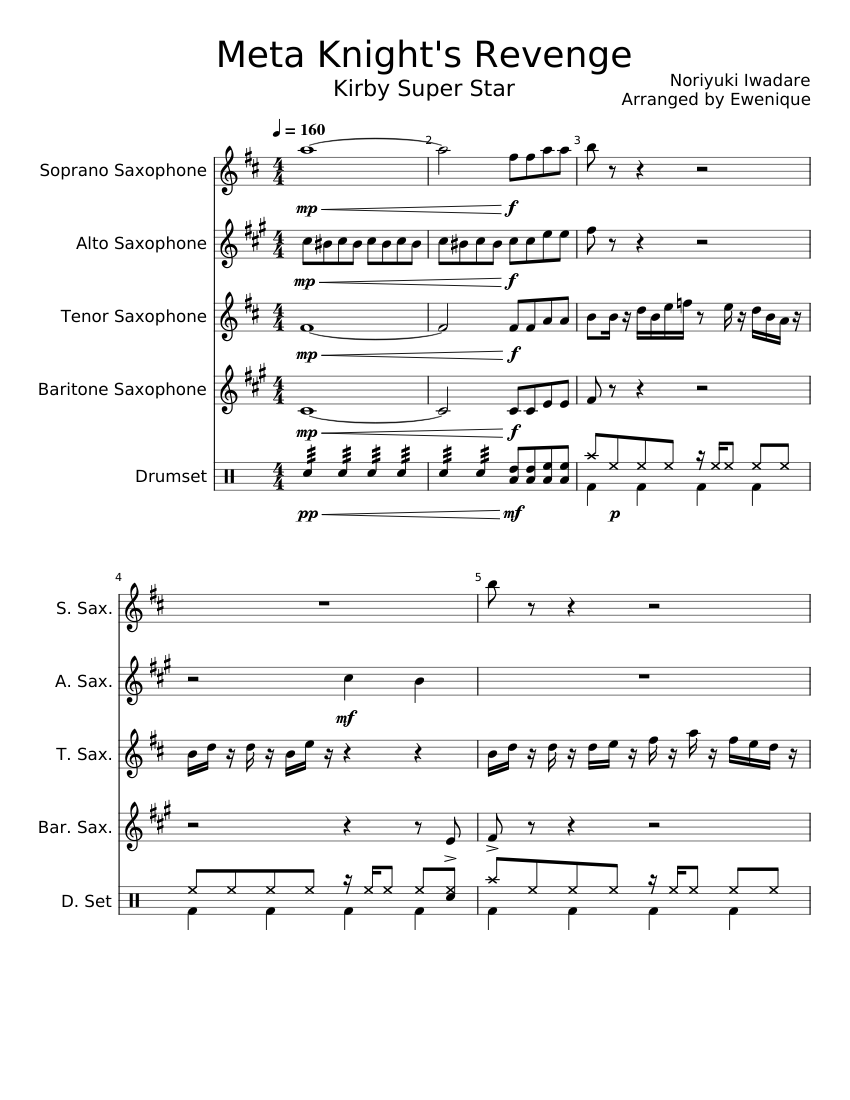 Meta Knight's Revenge - for Sax Quartet+ Sheet music for Saxophone alto ...