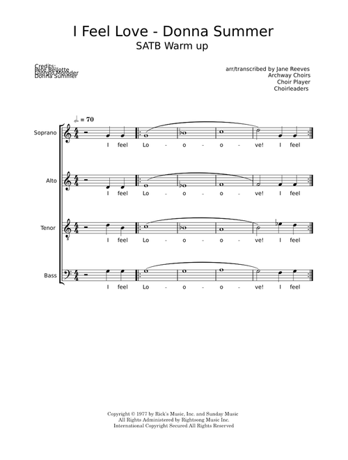 I feel love – Donna Summer SATB Warm-Up
