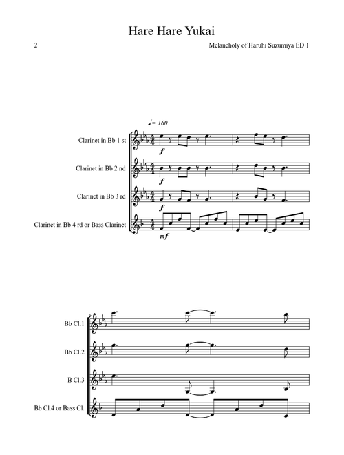 Hare Hare Yukai - Clarinet Quartet