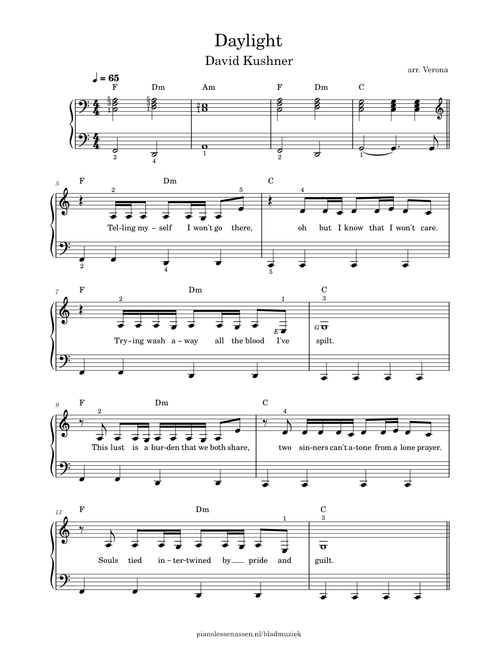 Daylight - David Kushner (easy piano - beginner)