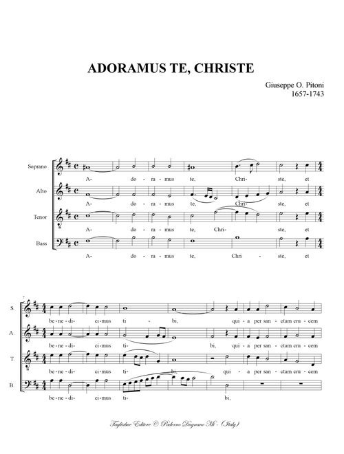 ADORAMUS TE CHRISTE. G. Pitoni. For SATB Choir (Arr. Renato Tagliabue) (Choral, SATB)
