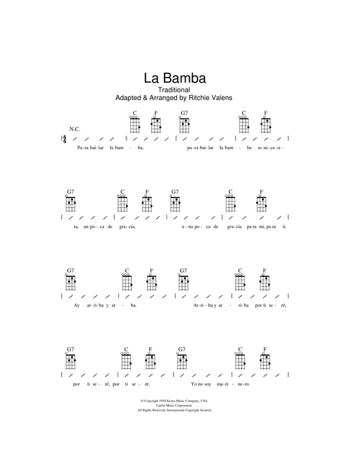 La Bamba - Los Lobos, Ritchie Valens (Ukulele Chords-Lyrics)