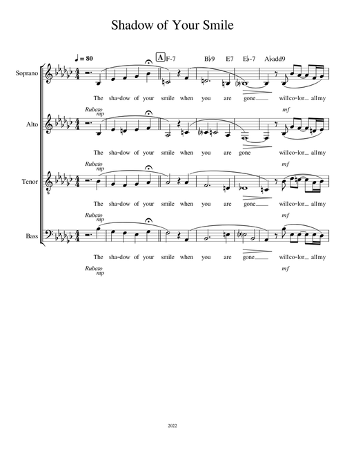 The Shadow Of Your Smile – Paul Francis Webster & Johnny Mandel, arr. The Singers Unlimited