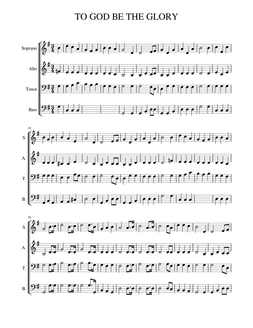 TO GOD BE THE GLORY (SATB) Sheet Music for Soprano, Alto, Tenor, Bass ...