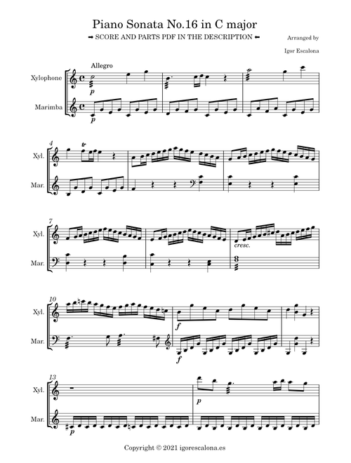 🎹 Piano Sonata No 16 in C major | Mozart | Mallet duet