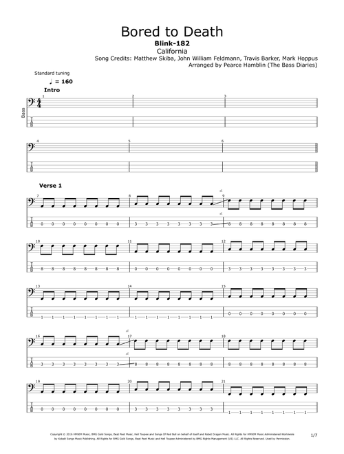 Bored To Death (Arr. The Bass Diaries) - Blink 182 (Bass Tab)