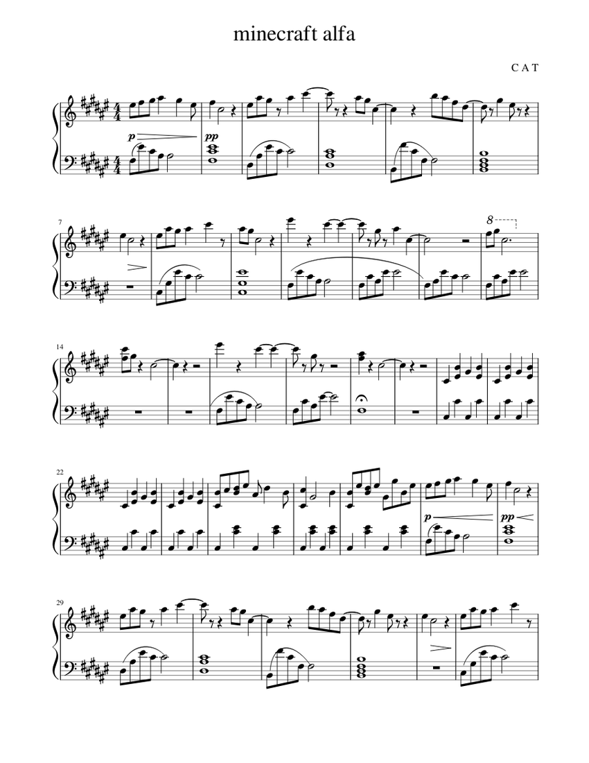 Minecraft Volume Alfa. Sheet music for Piano Solo Easy Musescore