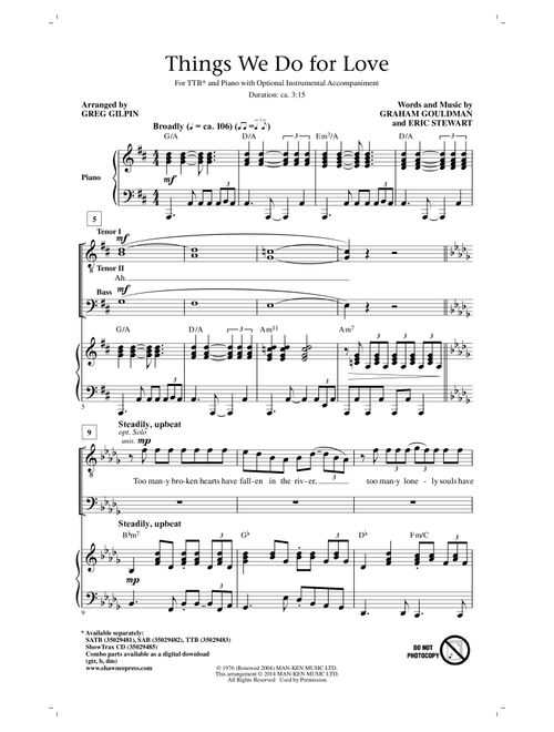 Things We Do For Love (Arr. Greg Gilpin) - Graham Gouldman, 10Cc, Eric Stewart (Choral, TTB)