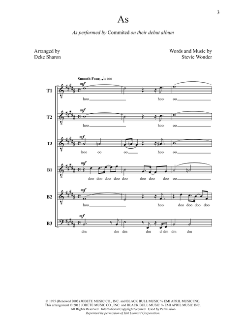 As (arr. Deke Sharon) - Stevie Wonder (Choral, TTTBBB)
