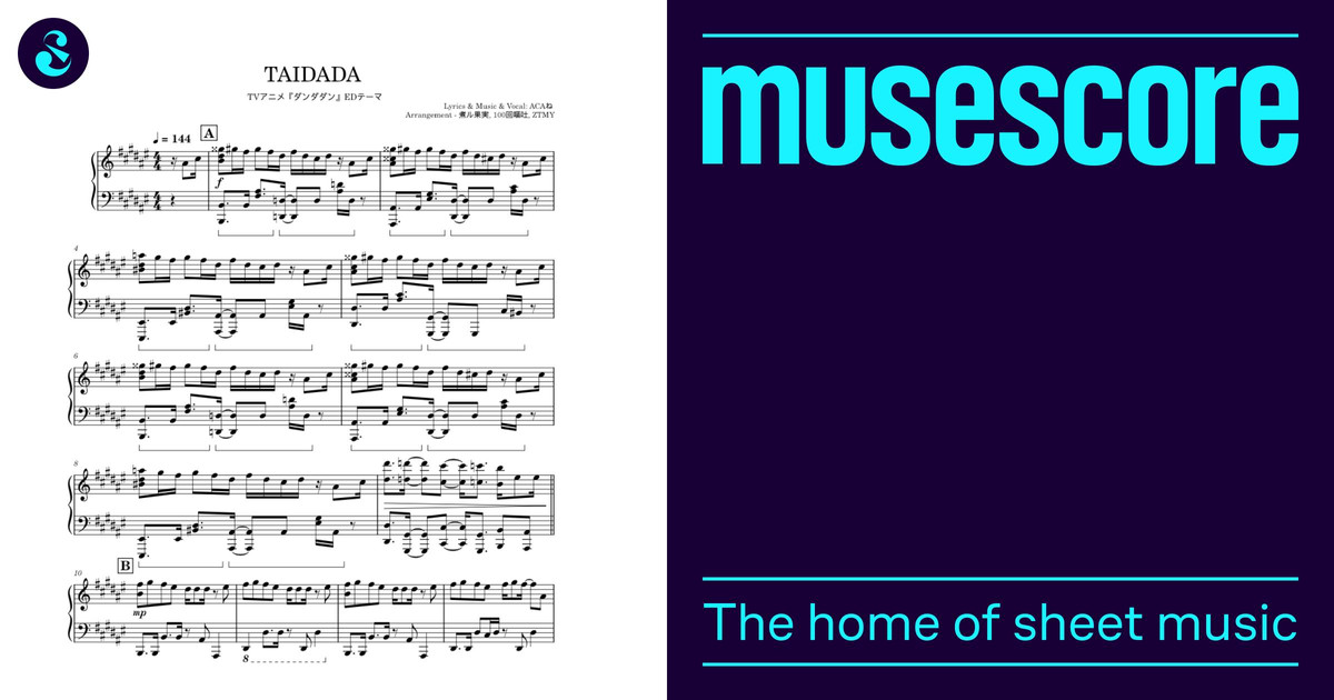 TAIDADA - ZUTOMAYO Sheet Music for Piano (Solo) | MuseScore.com