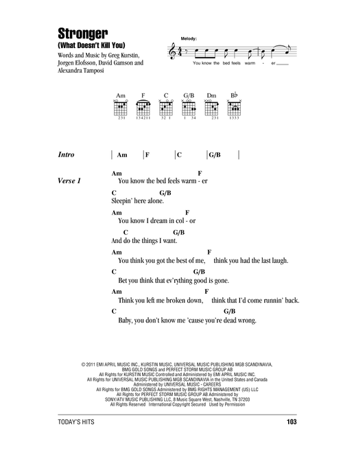 Stronger (What Doesn't Kill You) - Kelly Clarkson (Guitar Chords-Lyrics)