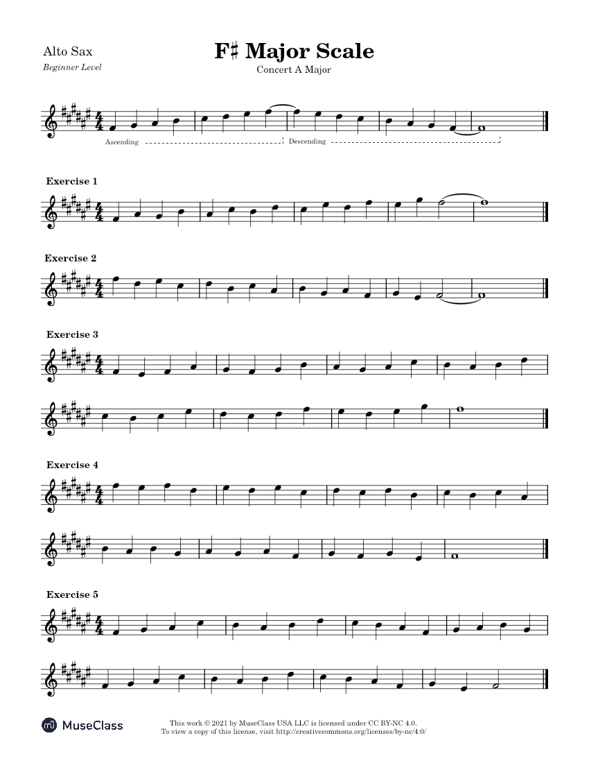 Concert A Major Scale ExercisesBeginner for Alto Sax Sheet music for