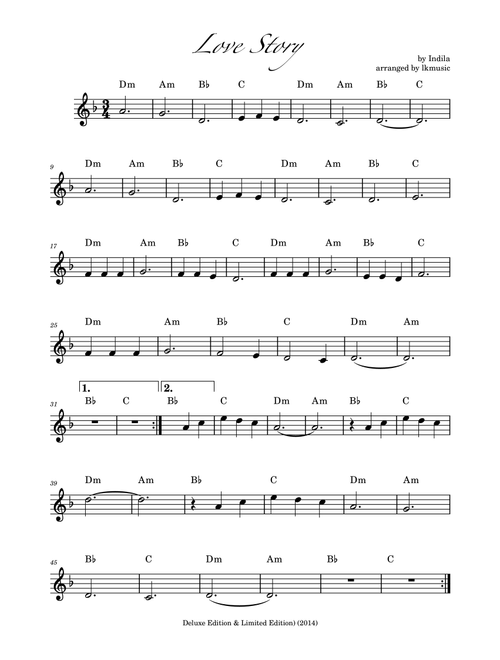 Love Story (Arr. Lkmusic) - Indila (Clarinet Solo)