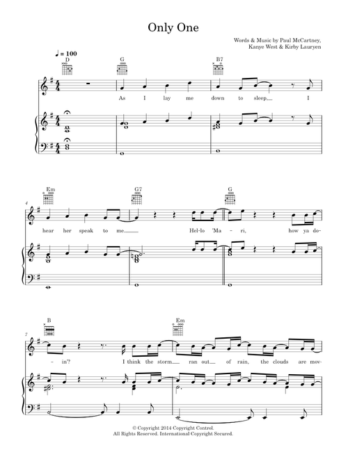 Only One (featuring Paul McCartney) - Kanye West, Kanye West feat. Paul McCartney, Paul McCartney (Piano-Vocal-Guitar (Piano Accompaniment))