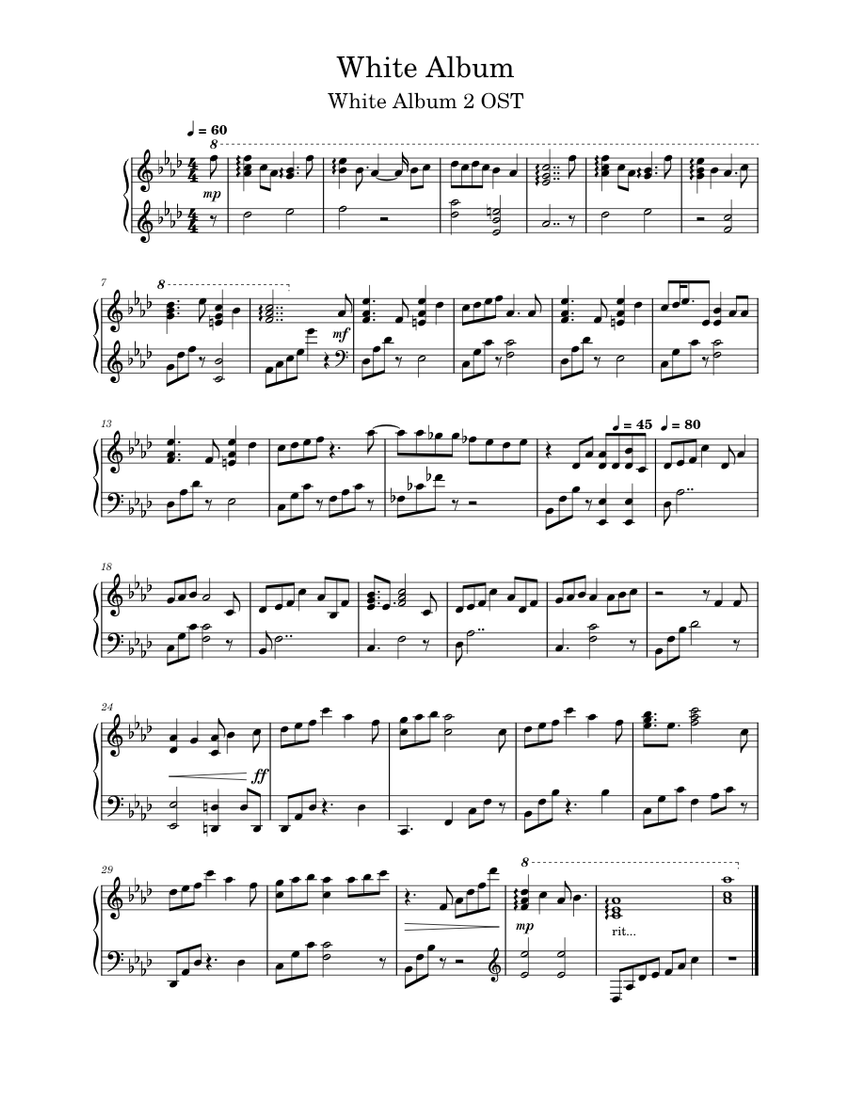 White Album – White album 2 OST Sheet Music for Piano (Solo) easy