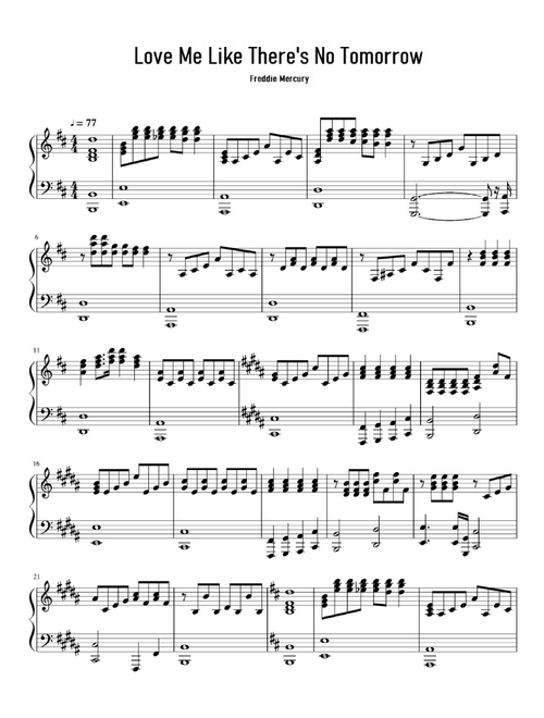 Love Me Like There's No Tomorrow (Arr. Unknown) - Freddie Mercury (Easy Piano)