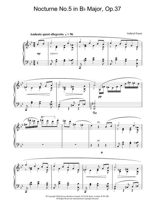 Nocturne No.5 in Bb Major, Op.37 - Gabriel Fauré (Piano Solo)