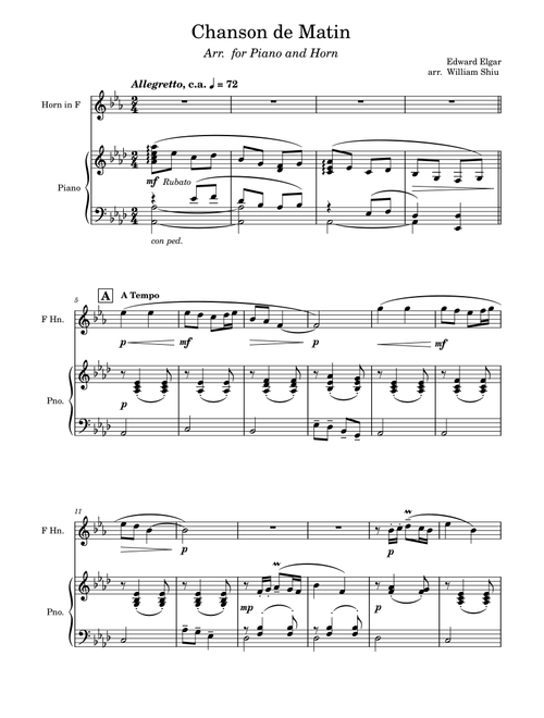 Chanson de Matin (Arr. SHIU Wai Yau, William) - Edward Elgar (French Horn and Piano)