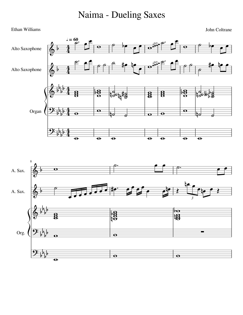 Naima Dueling Saxes Sheet music for Organ, Saxophone alto (Mixed Trio