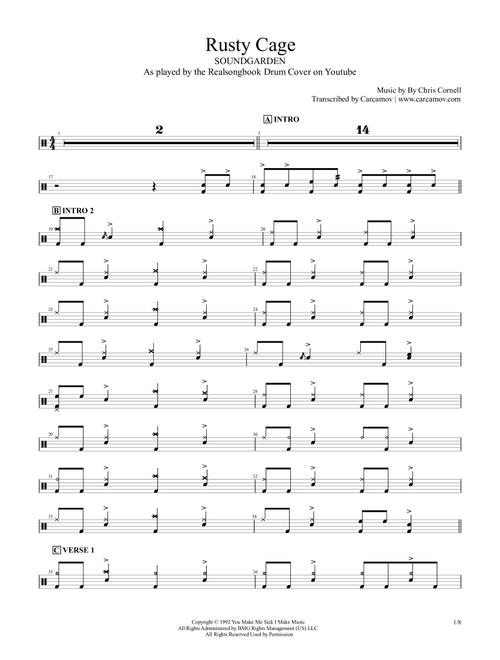 Rusty Cage (Arr. Realsongbook) - Soundgarden (Drums)