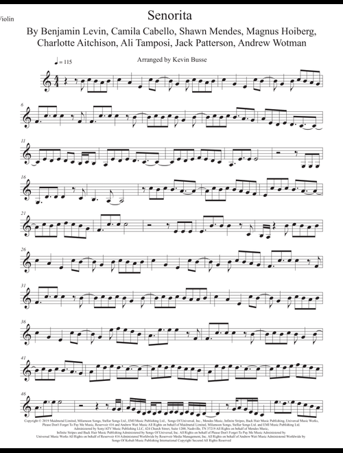 Senorita (Arr. Kevin Busse) - Shawn Mendes And Camila Cabello (Violin Solo)