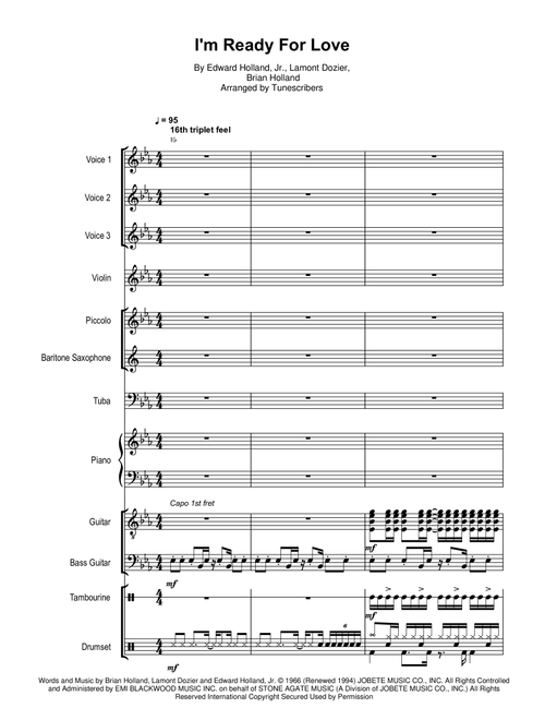 I'm Ready For Love (Arr. Tunescribers) - Edward Holland Jr, Brian Holland, Lamont Dozier (Large Ensemble)
