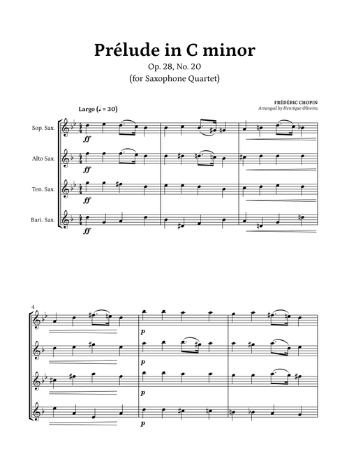 Prelude Op. 28, No. 20 (Saxophone Quartet) - Frédéric Chopin (Arr. Henrique Oliveira) (Woodwind Ensemble)