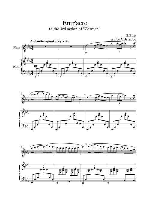 Entr'acte to the 3rd action of the "Carmen" (flute) (Arr. A.Buriakov) - G.Bizet (Flute and Piano)