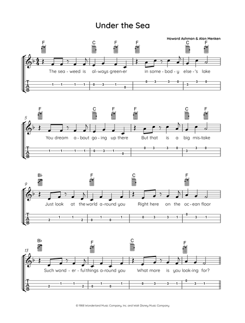Under The Sea (Arr. Bronson Ferdinand Wright) - Howard Ashman, Alan Menken (Ukulele)