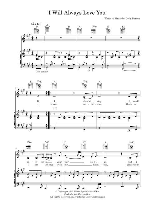 I will always love you - Dolly Parton (Piano-Vocal-Guitar (Piano Accompaniment))