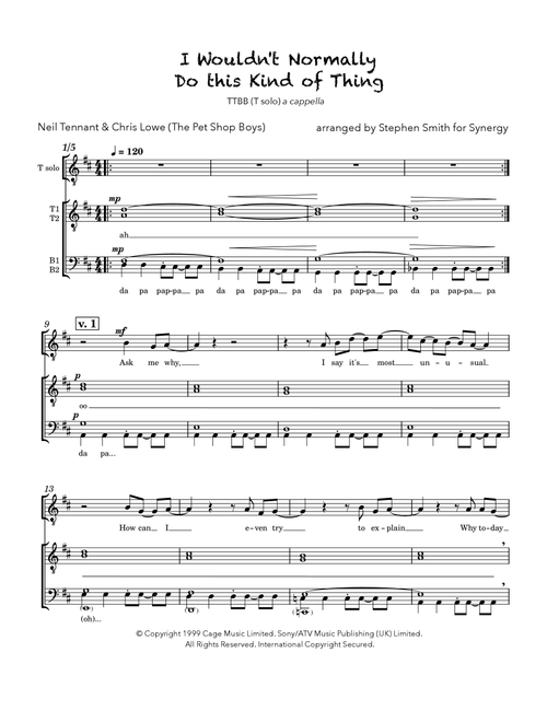 I Wouldn't Normally Do This Kind Of Thing (Arr. Stephen Smith) - Pet Shop Boys (Choral, TTBB)
