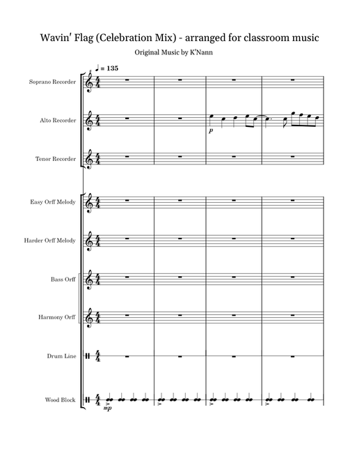 Wavin' Flag (Celebration Mix) - arranged for classroom music