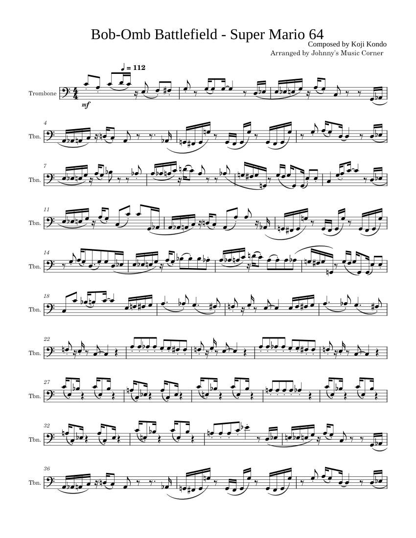 Bob Omb Battlefield Super Mario 64 Trombone Sheet Music For   Score 0 @850x1100