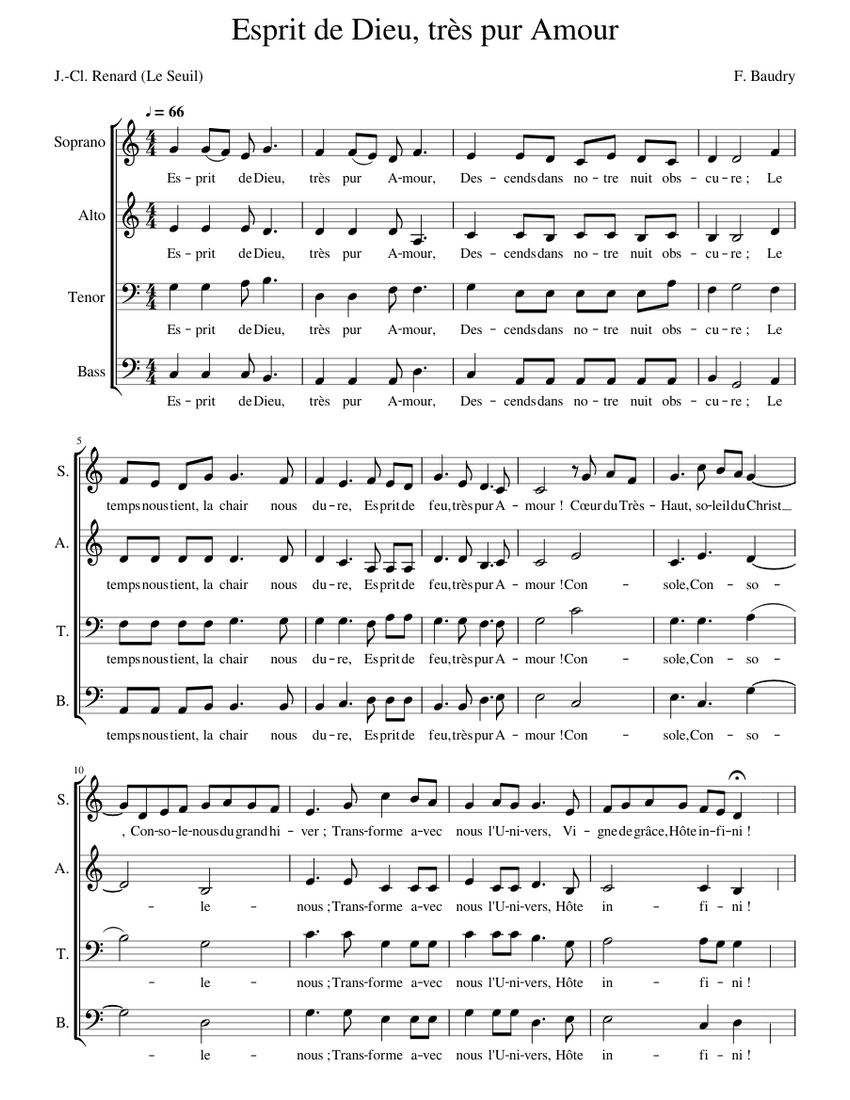 Esprit de Dieu, très pur Amour Sheet music for Soprano, Alto, Tenor ...