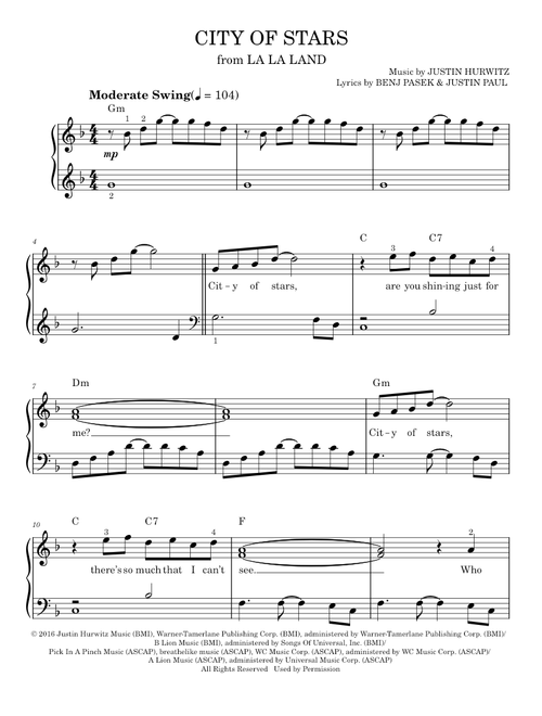 City Of Stars (from La La Land) - Ryan Gosling & Emma Stone (Easy Piano)