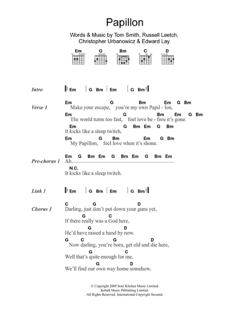 Papillon - Editors (Guitar Chords-Lyrics)