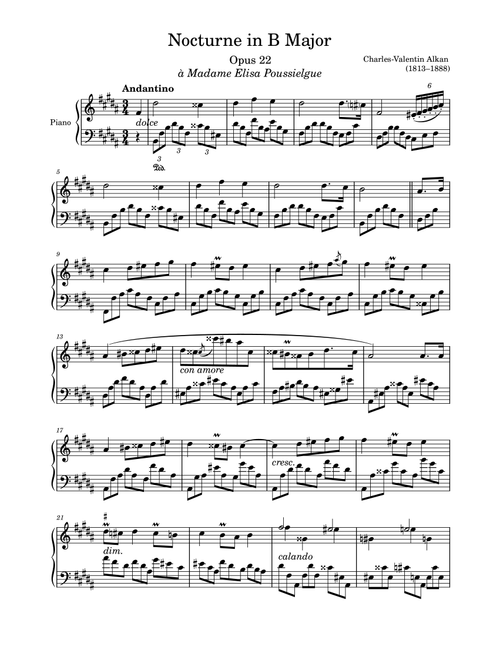 Nocturne Opus 22 in B Major (Arr. Zachary Corbett) - Charles-Valentin Alkan (Piano Solo)