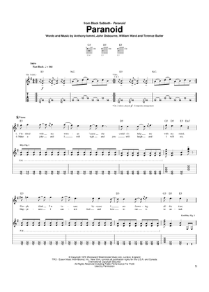 BLACK SABBATH バンドスコア Paranoid - Black Sabbath Sheet Music and Tab with Chords for
