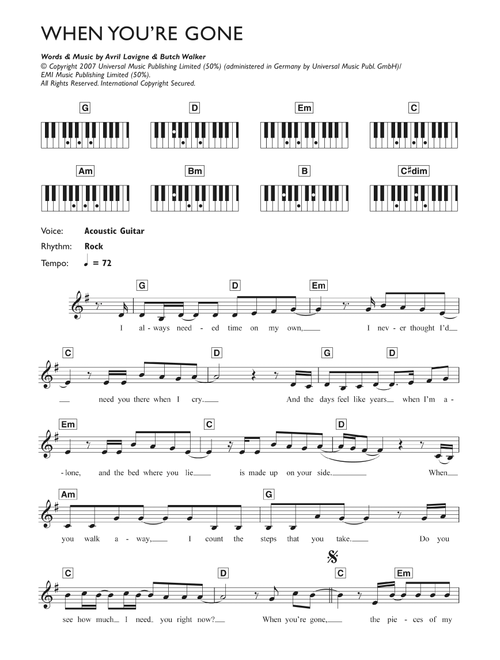 When You're Gone - Avril Lavigne (Piano Chords-Lyrics)