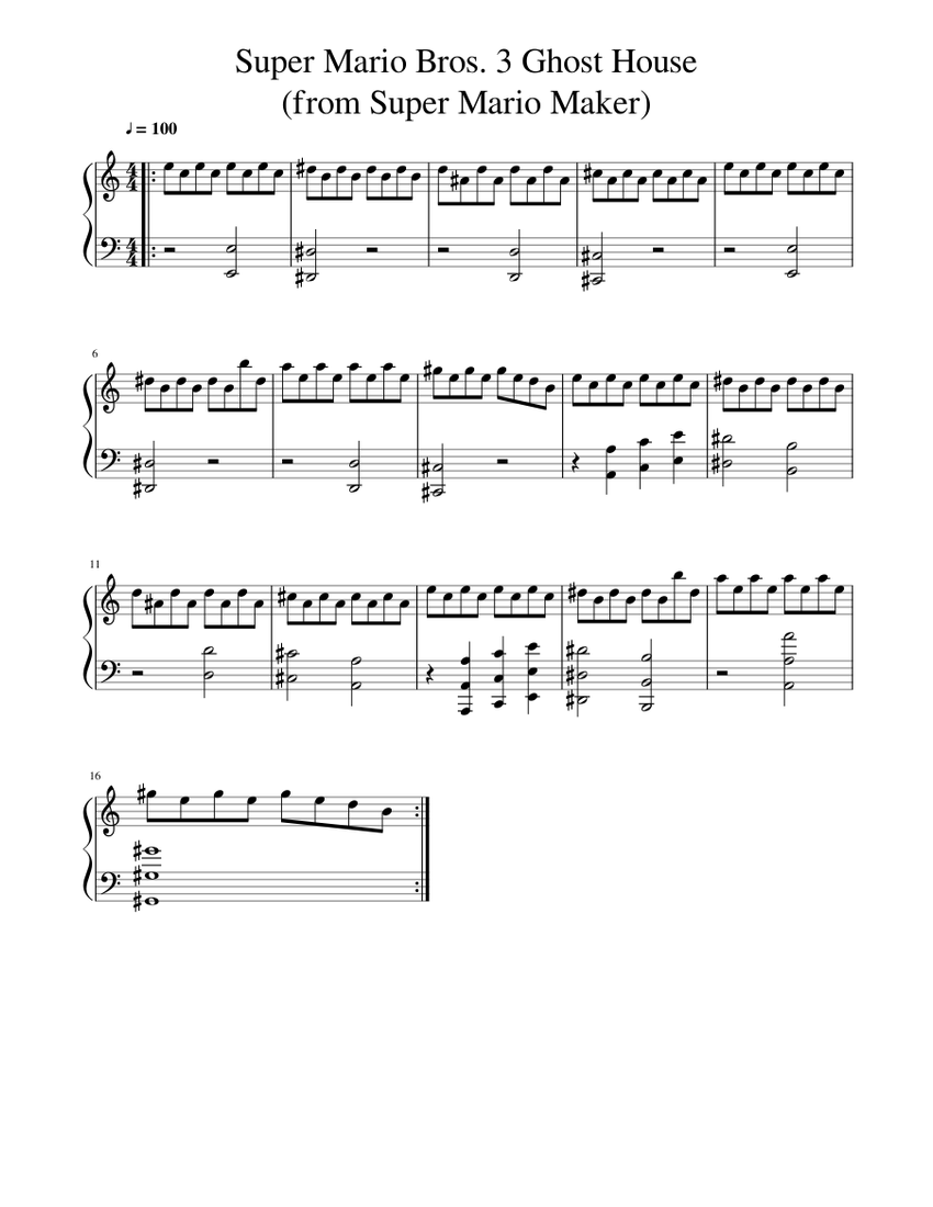 Super Mario Bros. 3 Ghost House Sheet Music for Piano (Solo) easy ...